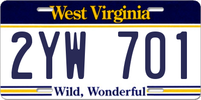 WV license plate 2YW701