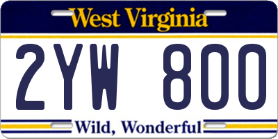WV license plate 2YW800