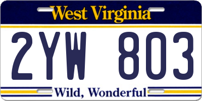 WV license plate 2YW803