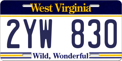 WV license plate 2YW830