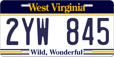 WV license plate 2YW845