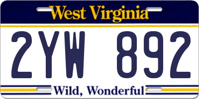 WV license plate 2YW892