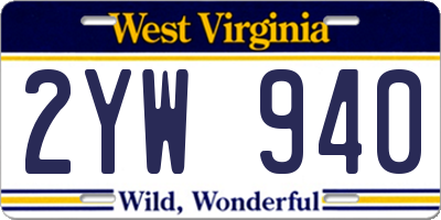 WV license plate 2YW940