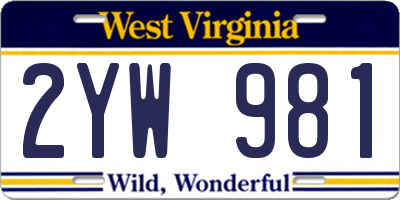 WV license plate 2YW981