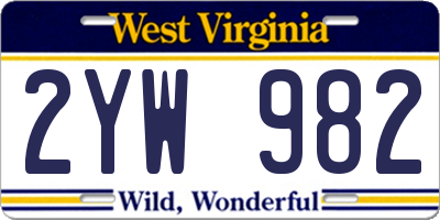 WV license plate 2YW982
