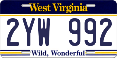 WV license plate 2YW992