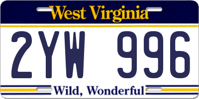 WV license plate 2YW996