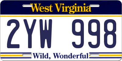 WV license plate 2YW998