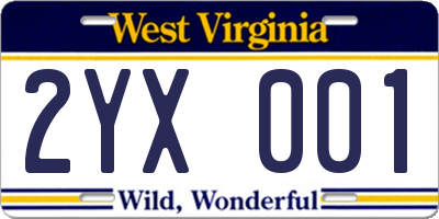 WV license plate 2YX001