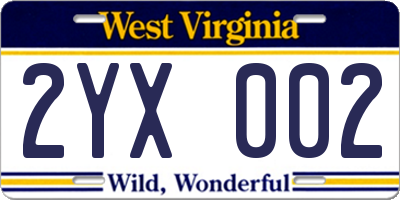 WV license plate 2YX002