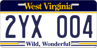WV license plate 2YX004