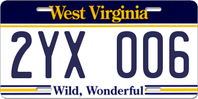 WV license plate 2YX006