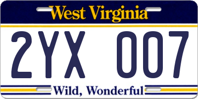 WV license plate 2YX007