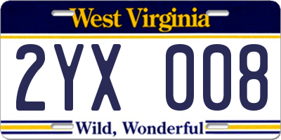 WV license plate 2YX008
