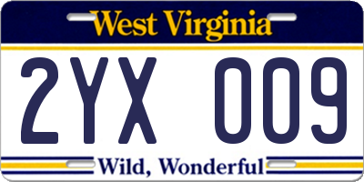 WV license plate 2YX009