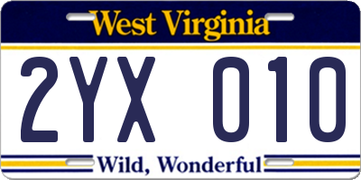 WV license plate 2YX010