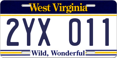 WV license plate 2YX011