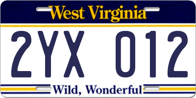 WV license plate 2YX012
