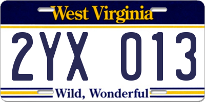 WV license plate 2YX013