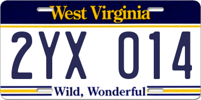WV license plate 2YX014