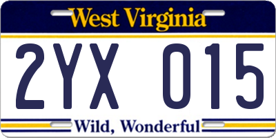 WV license plate 2YX015