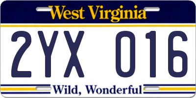 WV license plate 2YX016