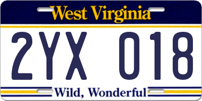 WV license plate 2YX018
