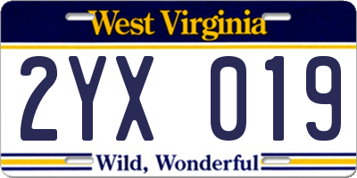 WV license plate 2YX019