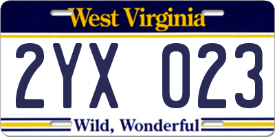 WV license plate 2YX023