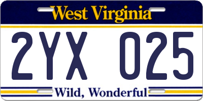 WV license plate 2YX025