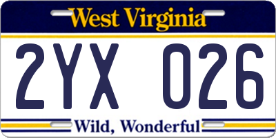 WV license plate 2YX026