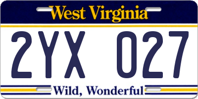WV license plate 2YX027