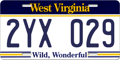 WV license plate 2YX029