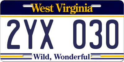 WV license plate 2YX030