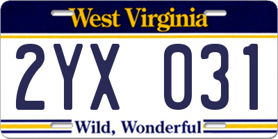 WV license plate 2YX031