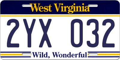WV license plate 2YX032