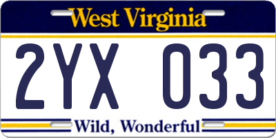 WV license plate 2YX033