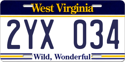 WV license plate 2YX034