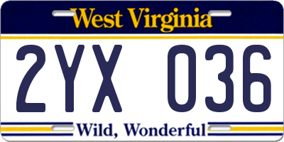 WV license plate 2YX036