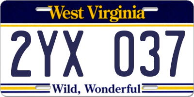 WV license plate 2YX037