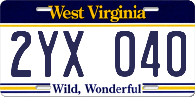 WV license plate 2YX040