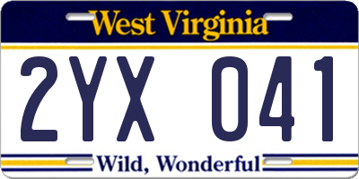 WV license plate 2YX041