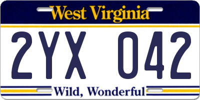 WV license plate 2YX042