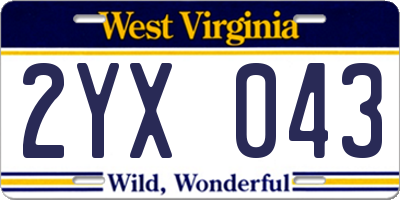 WV license plate 2YX043