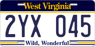 WV license plate 2YX045