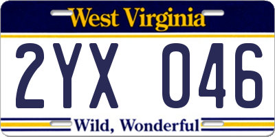WV license plate 2YX046
