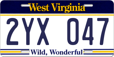 WV license plate 2YX047