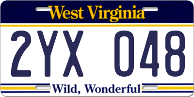 WV license plate 2YX048