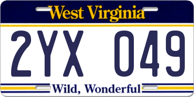 WV license plate 2YX049