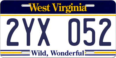 WV license plate 2YX052